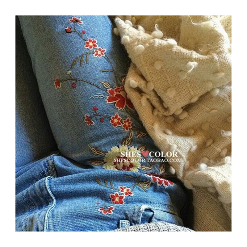 My Stuff, Embroidery Floral Light Blue Trendy Jeans Long Trouser - Bonny YZOZO Boutique Store