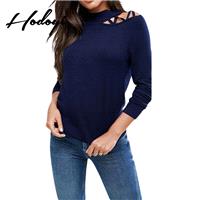 Vogue Sexy Hollow Out Slimming Off-the-Shoulder One Color Spring Casual 9/10 Sleeves Sweater - Bonny