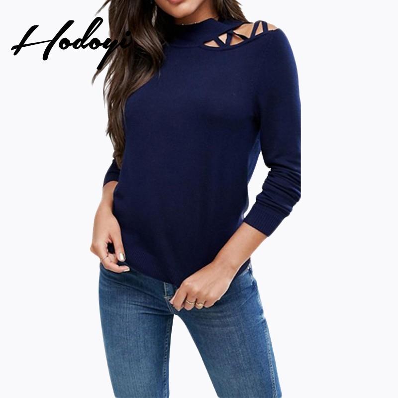 My Stuff, Vogue Sexy Hollow Out Slimming Off-the-Shoulder One Color Spring Casual 9/10 Sleeves Sweat