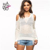 2017 winter women's perspective of the new style fashion simple strapless sweater Turtleneck Long Sl