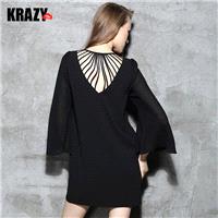 Stunning chiffon wave stitching woven v-neck long sleeves dress 7716 - Bonny YZOZO Boutique Store