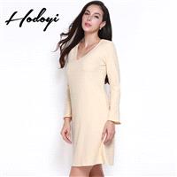 Oversized Vogue Simple Flare Sleeves V-neck One Color Fall Dress - Bonny YZOZO Boutique Store