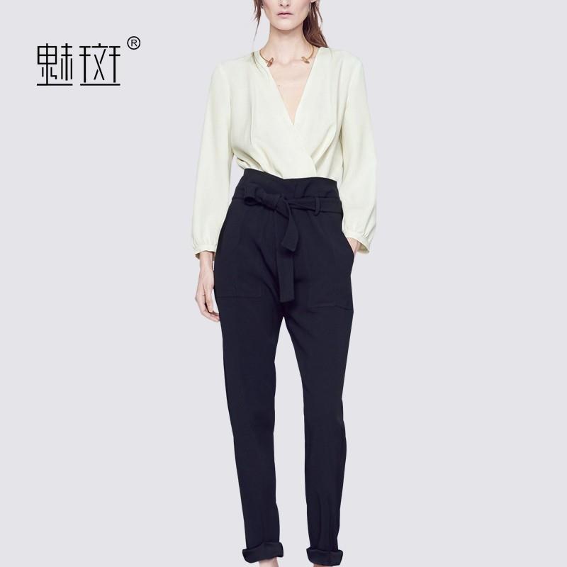 My Stuff, Vogue V-neck Casual 9/10 Sleeves Outfit Twinset Chiffon Top Skinny Jean Long Trouser Top -
