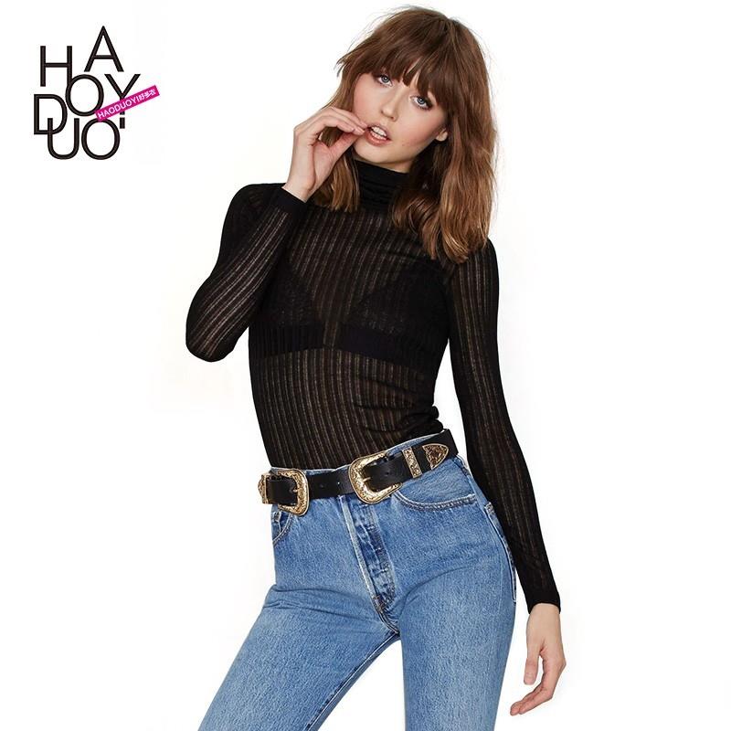 My Stuff, Sexy Slimming High Neck 9/10 Sleeves Knitted Sweater T-shirt Basics - Bonny YZOZO Boutique
