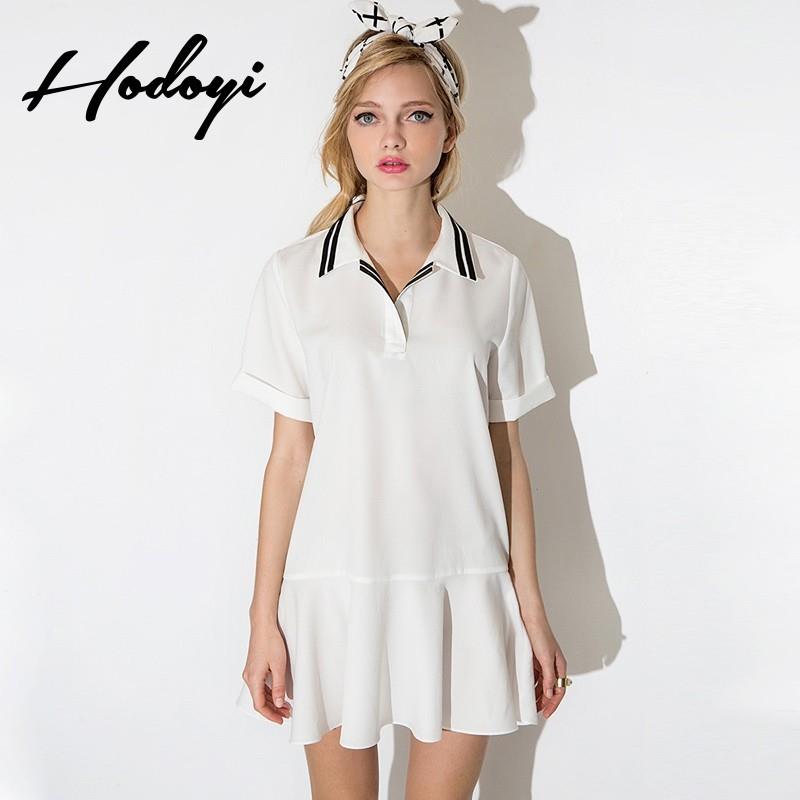My Stuff, School Style Vogue Sweet Polo Collar Spring Casual Short Sleeves Stripped Blouse Dress - B