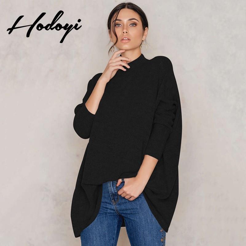 My Stuff, Oversized Vogue Simple High Neck 3/4 Sleeves Drop Shoulder One Color Spring Casual Sweater