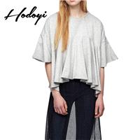 School Style Oversized Sweet Scoop Neck 1/2 Sleeves One Color Summer Frilled T-shirt - Bonny YZOZO B