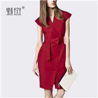 Slimming Curvy V-neck Sleeveless Fine Lady Summer Red Pencil Skirt Dress - Bonny YZOZO Boutique Stor