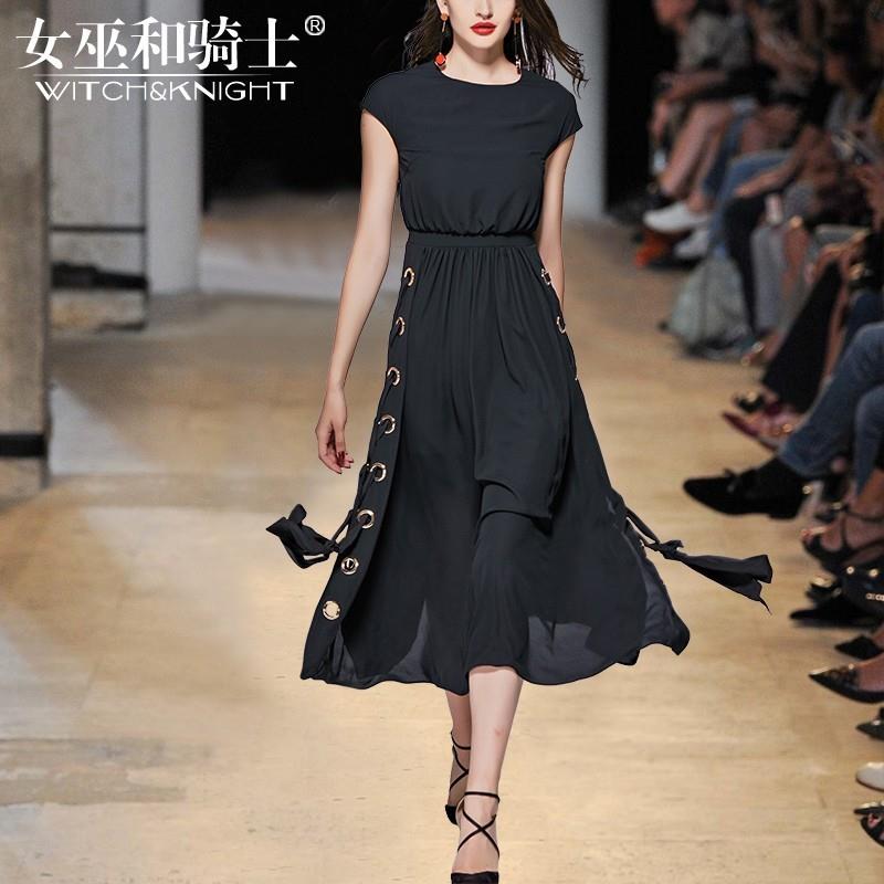 My Stuff, Vogue Attractive Slimming Scoop Neck Sleeveless Trail Dress Summer Black Dress - Bonny YZO