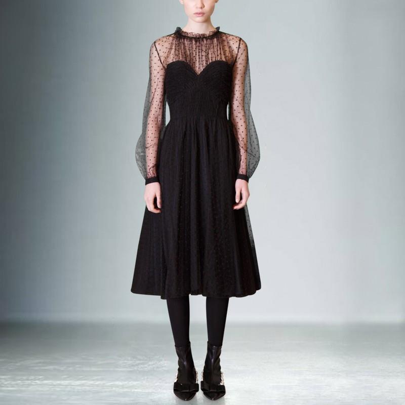 My Stuff, Vogue Bishop Sleeves High Waisted Tulle Spring Black Formal Wear Dress - Bonny YZOZO Bouti