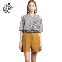 Vintage Asymmetrical Multi Layered Summer Frilled Short Sleeves Buttons Blouse - Bonny YZOZO Boutiqu