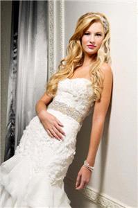 wedding dress, white, texture, strapless, sash