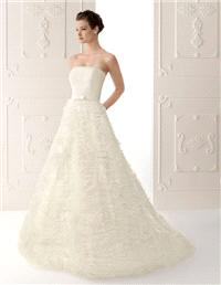 wedding dress, strapless, white, belt, texture, full skirt