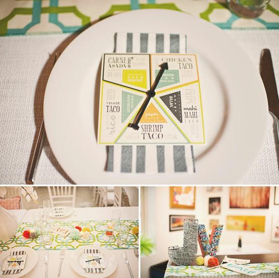 Decor Details, table settings, place settings, menu, stationery