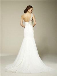 wedding dress, long, fitted, Marchesa, asymmetrical, fashion
