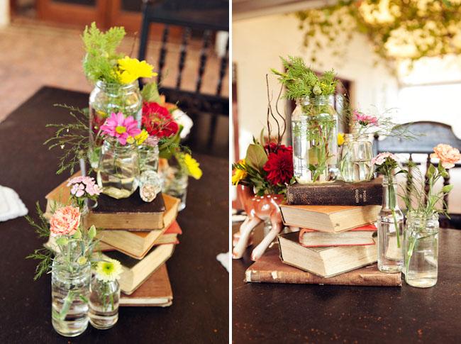 Flowers, Wildflowers in jars on old books