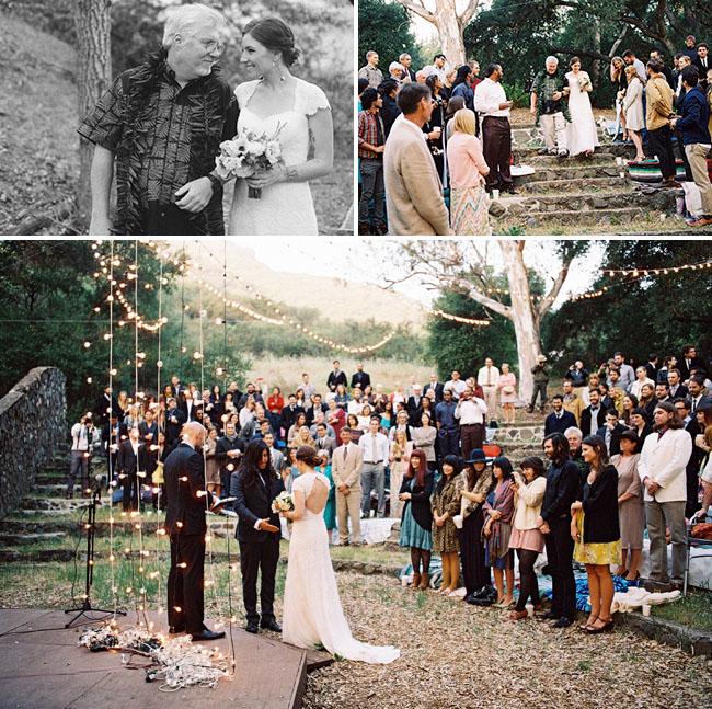 Outdoor Wedding, Fairy lights strung up as _altar_