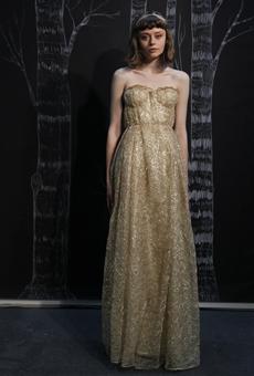 Dresses with Drama, dress, gold, Sarah Seven, full length, strapless