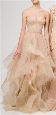 Attire. Reem Acra, dress, nude, volume, strapless