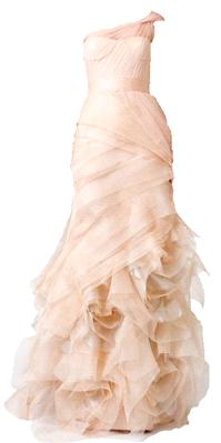Attire. Vera Wang Farrah Dress, pale pink, nude, ruffles