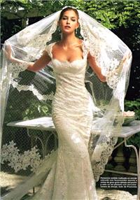 Attire. wedding dress, lace, veil, empire waistline
