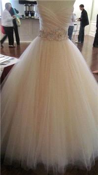 Attire. dress, tulle, sweetheart, sash