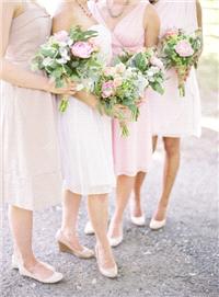 Attire. bridesmaid, bouquet, pink, blush