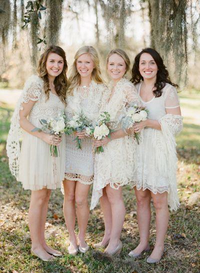 The Girls, bridesmaids, white, lace