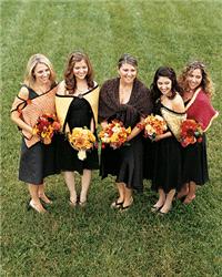 Attire. bridesmaids, bouquet, autumn, fall