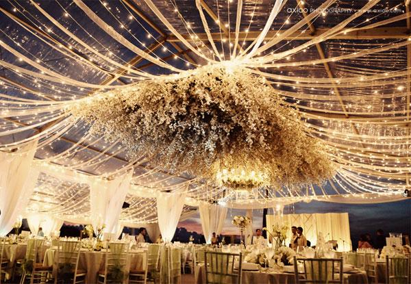 Venue decoration, white drapes