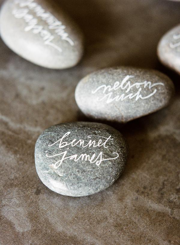 DIY Details, Calligraphy rock place settings from OnceWed
