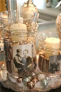 Accessories & Favours. Table decorations with old pictures.