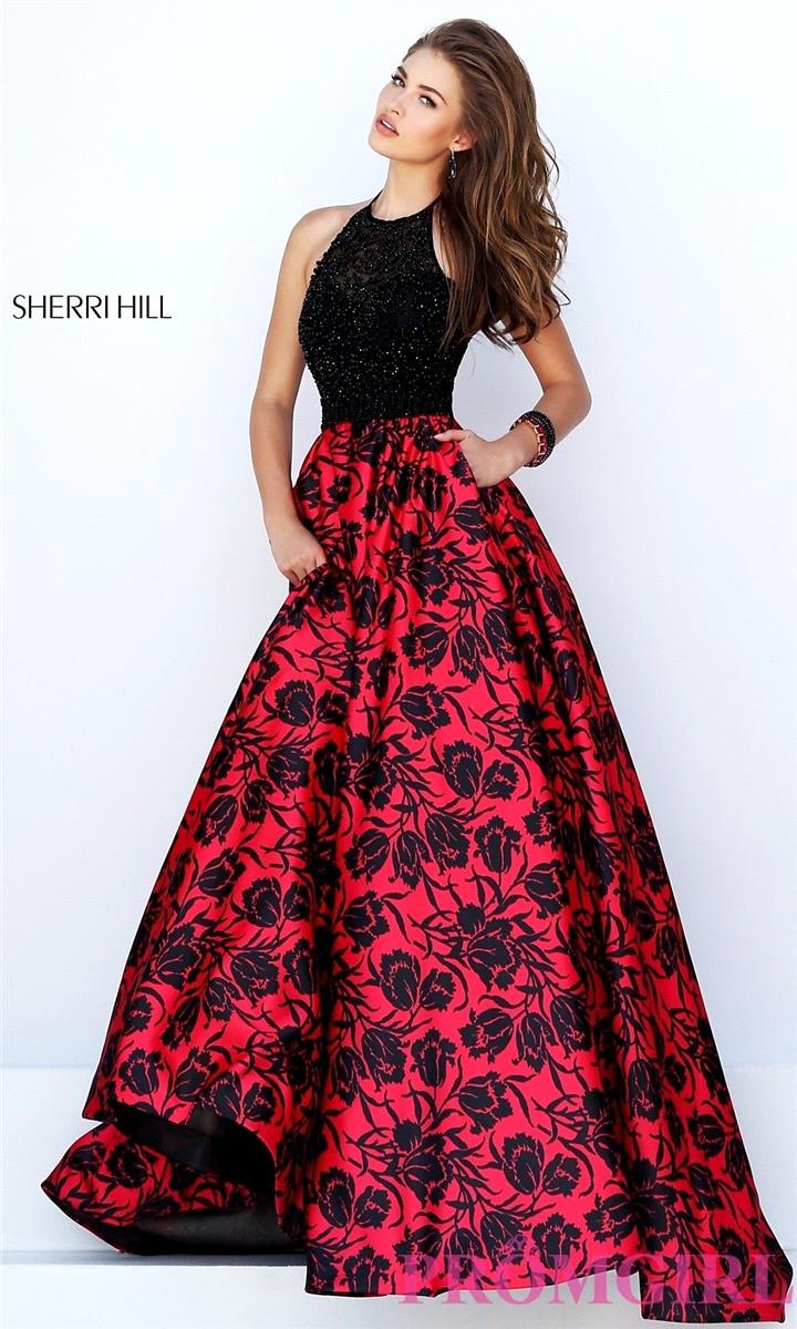 My Stuff, https://www.petsolemn.com/sherrihill/3108-floor-length-black-and-red-print-halter-ball-gow