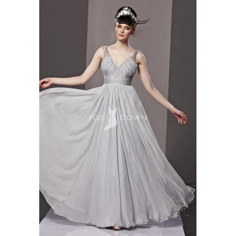 My Stuff, Sexy grau Chiffon langen Prom Kleid mit tiefem V-Ausschnitt und V-Rücken - Festliche Kleid