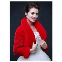 In Stock Fabulous Long Sleeves Faux Fur Wedding Shawl with Pillow Collar - overpinks.com