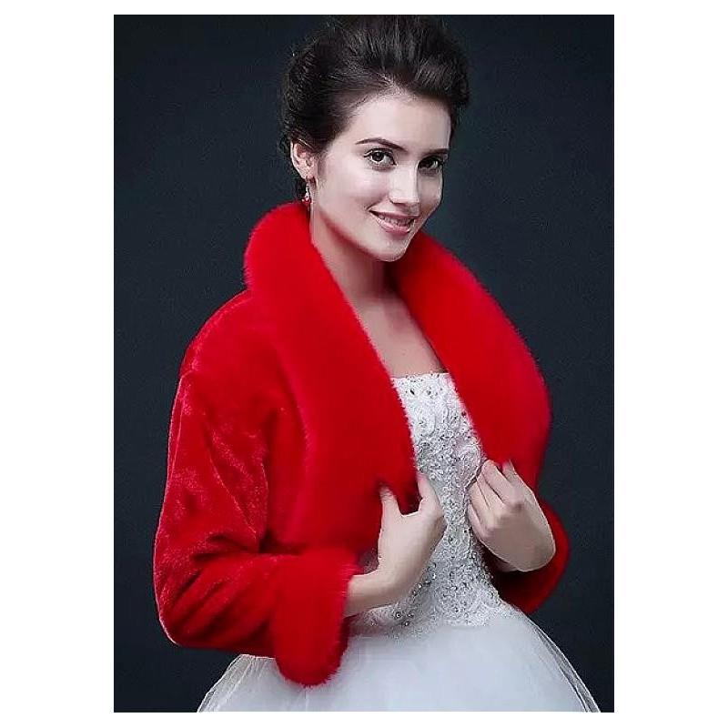 My Stuff, In Stock Fabulous Long Sleeves Faux Fur Wedding Shawl with Pillow Collar - overpinks.com