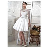 Lovely Lace & Satin High collar Neckline A-line Wedding Dresses with Lace Appliques - overpinks.com