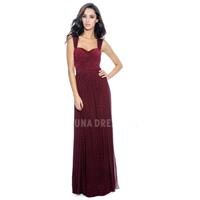 Flowing Straps Floor Length A line Natural Waist Chiffon Evening Dress With Ruching - Compelling Wed