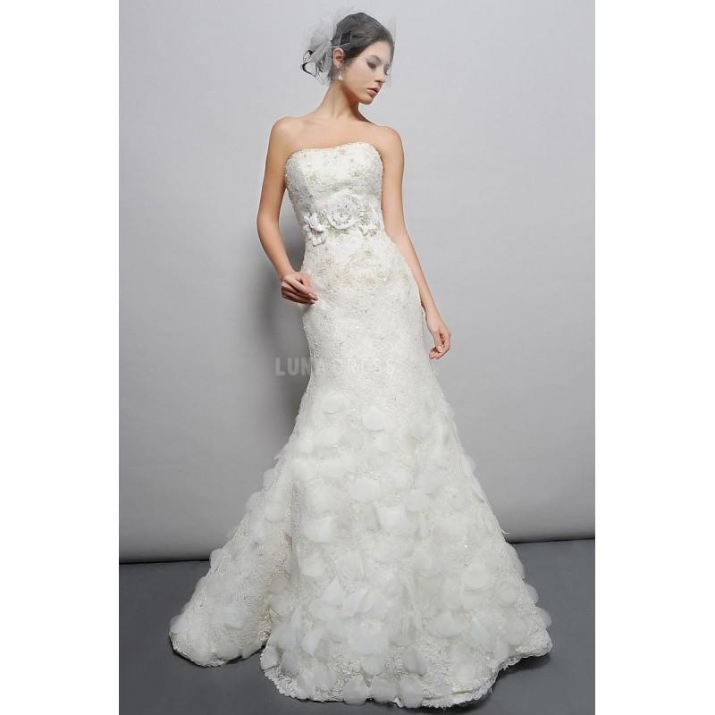 My Stuff, Lace Mermaid Strapless Sleeveless Floor Length Dramatic Wedding Dresses - Compelling Weddi