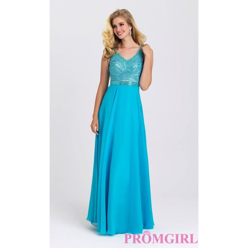 My Stuff, Long V-Neck Prom Dress with a Sheer Back by Madison James - Discount Evening Dresses |Shop
