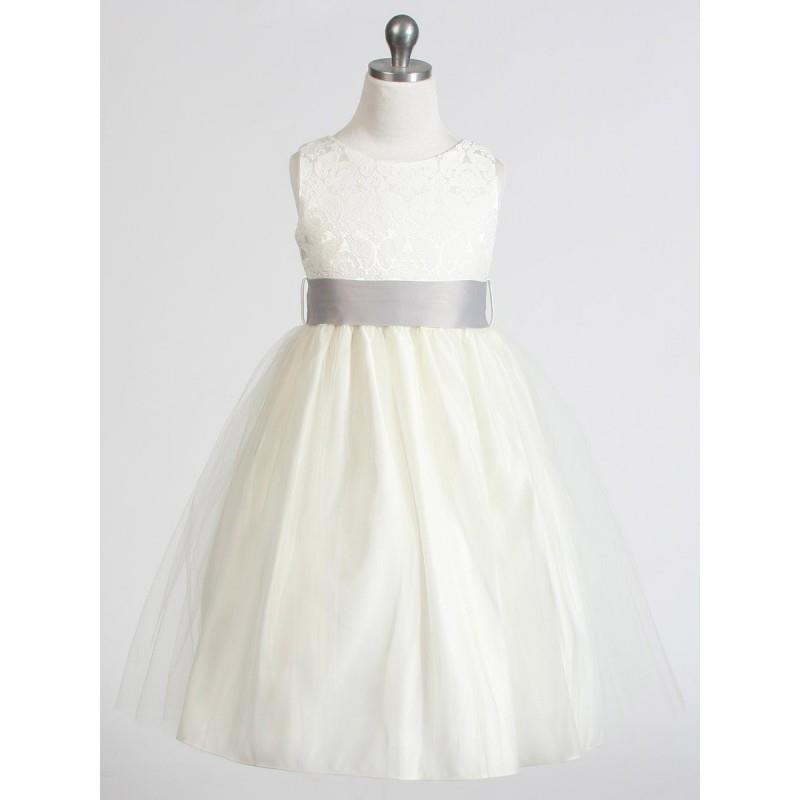 My Stuff, Ivory Jacquard Bodice w/ Tulle Skirt & Removable Sash Style: DSK394 - Charming Wedding Par