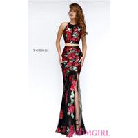 Two Piece Sequin Lace Floral Print Dress by Sherri Hill - Discount Evening Dresses |Shop Designers P