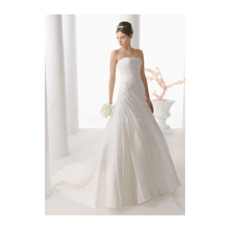 My Stuff, Concise A line Strapless Taffeta Floor Length Wedding Dress With Ruching - Compelling Wedd