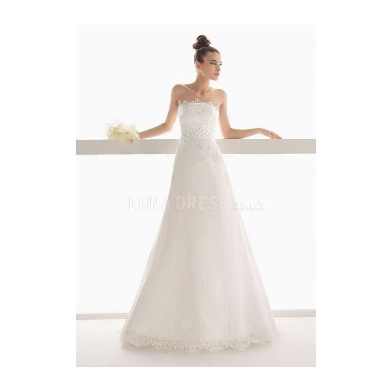 wedding, Alluring Strapless A line Natural Waist Organza Chapel Train Wedding Dress - Compelling Wed