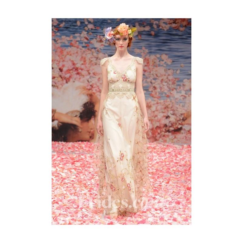 My Stuff, Claire Pettibone - Fall 2013 - Gold A-Line Wedding Dress with Floral Embroidery - Stunning