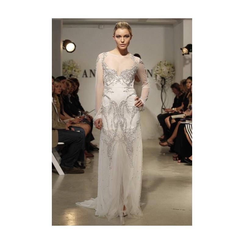 My Stuff, Anne Bowen - Spring 2013 - Armor Long Sleeve Beaded Sheath Wedding Dress with Illusion Nec