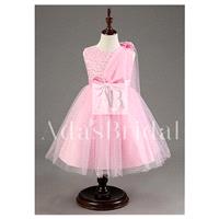 In Stock Lovely Tulle Jewel Neckline Ball Gown Flower Girl Dresses With Beads - overpinks.com
