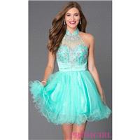 Short Beaded High Neck Prom Dress by Elizabeth K - Discount Evening Dresses |Shop Designers Prom Dre