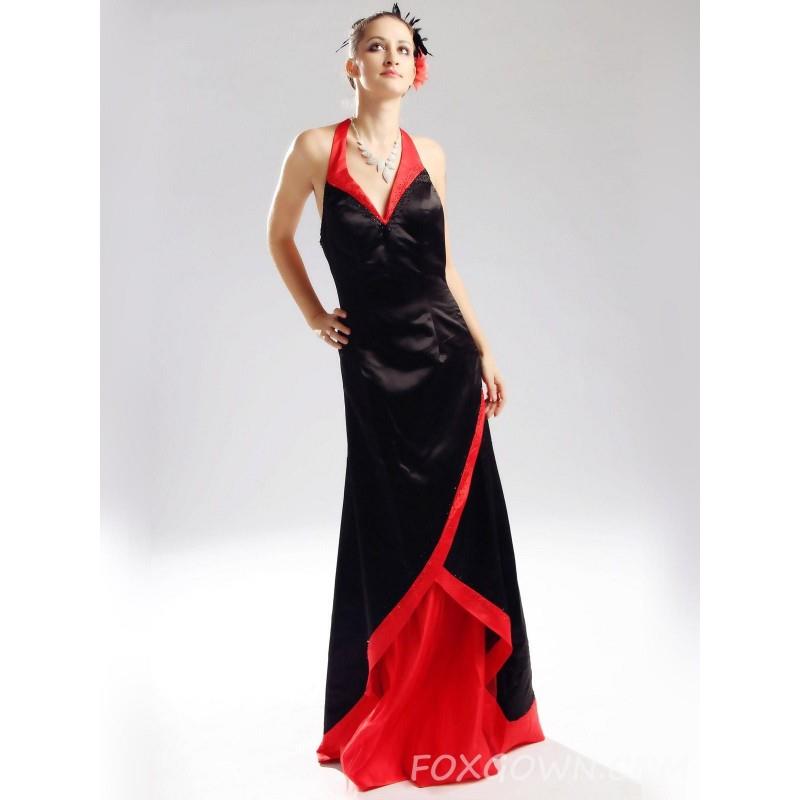 My Stuff, Satin rot-schwarz Halter Stock Länge Prom Dress Low zurück - Festliche Kleider | 2017 vers