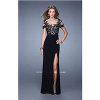 Black La Femme 20957 - Sleeves Cap Sleeves High Slit Dress - Customize Your Prom Dress